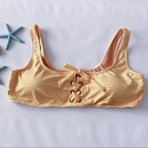 J. Crew | Lace Up Bikini Top Faded Stripe White Gold Orange Summer Flirty 2X New